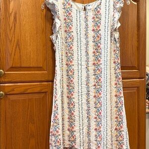 Old Navy Off-White Floral Print, Ruffled Sleeve Dress-Size M